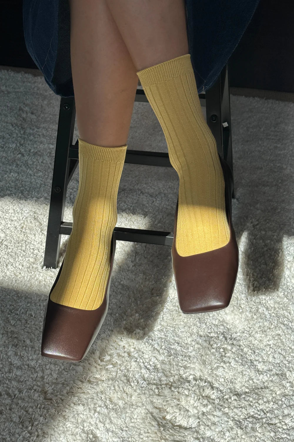 Her Socks - Mercerized Combed Cotton Rib: Buttercup