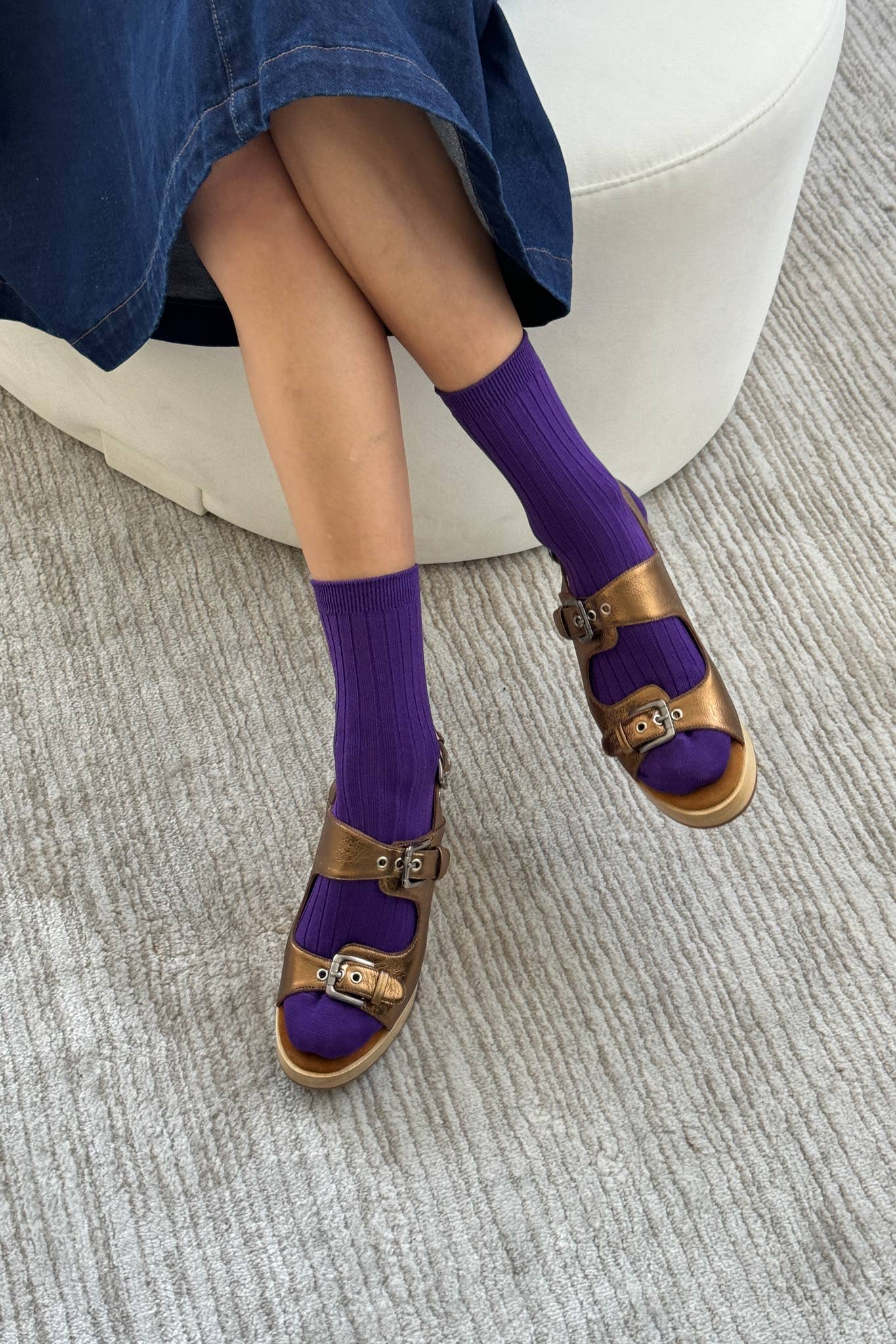 Her Socks - Mercerized Combed Cotton Rib: Eggplant