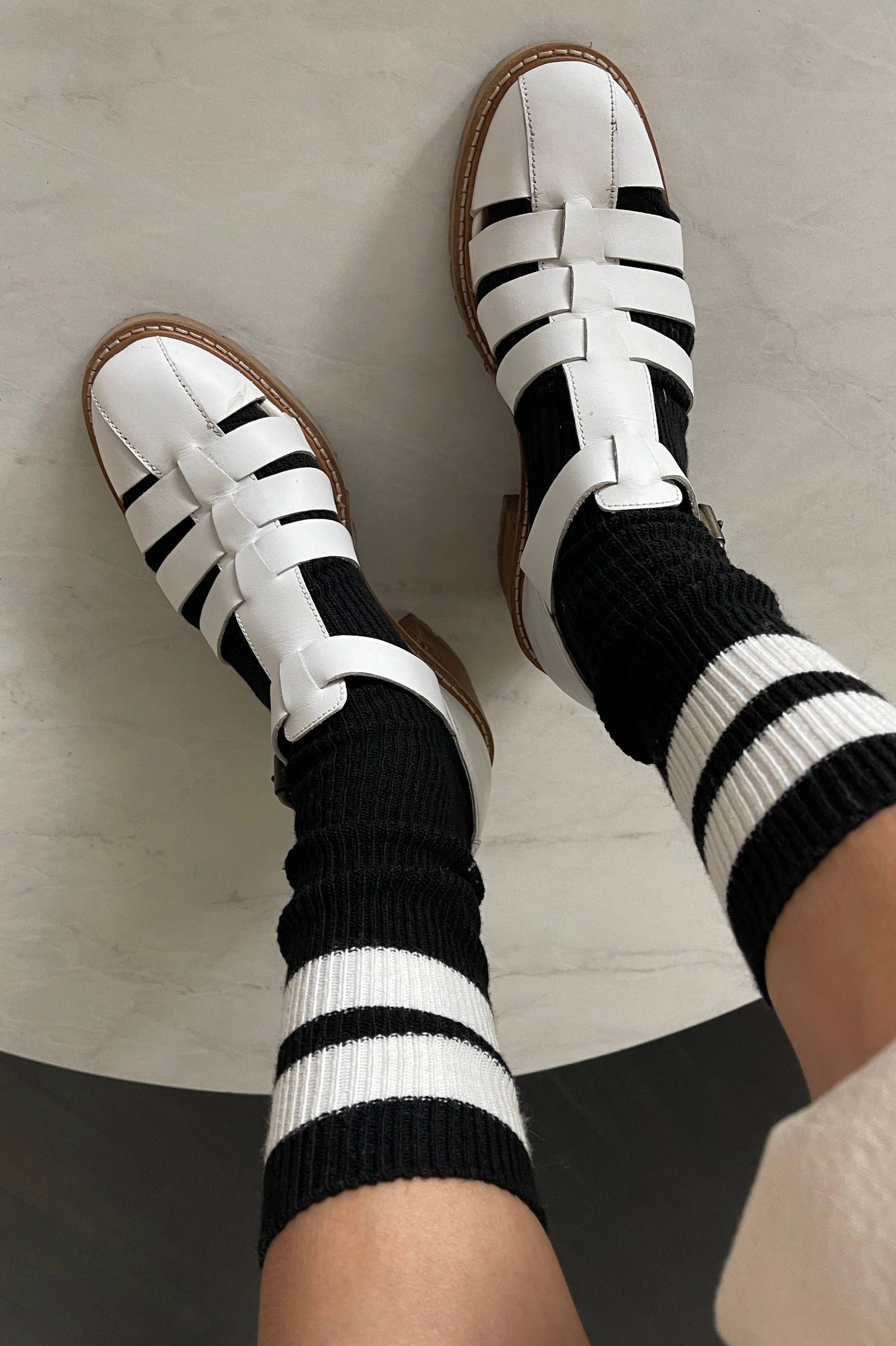 Grandpa Varsity Socks: Black/Sugar Stripe