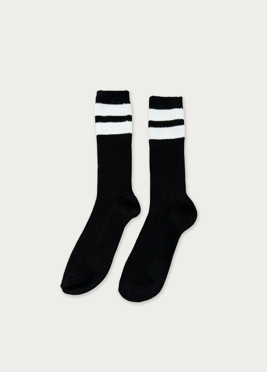 Grandpa Varsity Socks: Black/Sugar Stripe